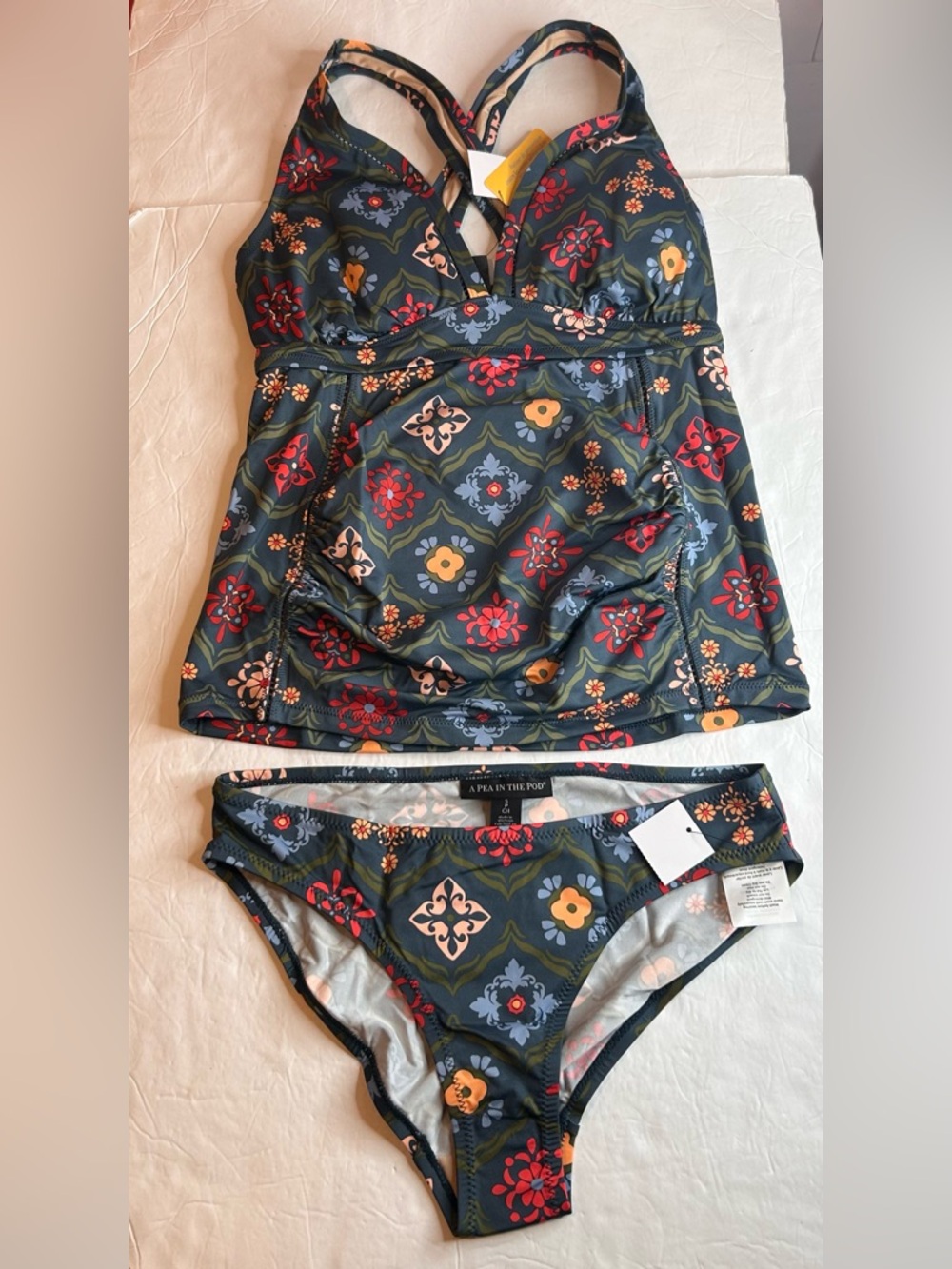 A Pea in the Pod Tankini Swimsuit Set Maternity S Floral Tropical Ruched Beach